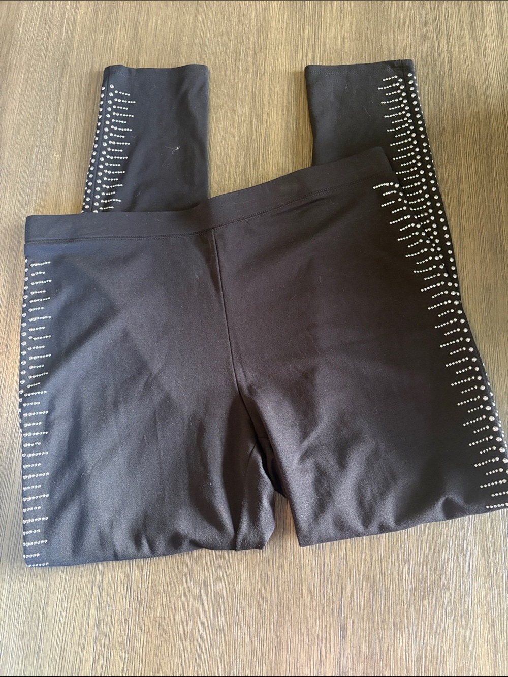 Carmen Marc Valvo Black Leggings with Silver Side Studs